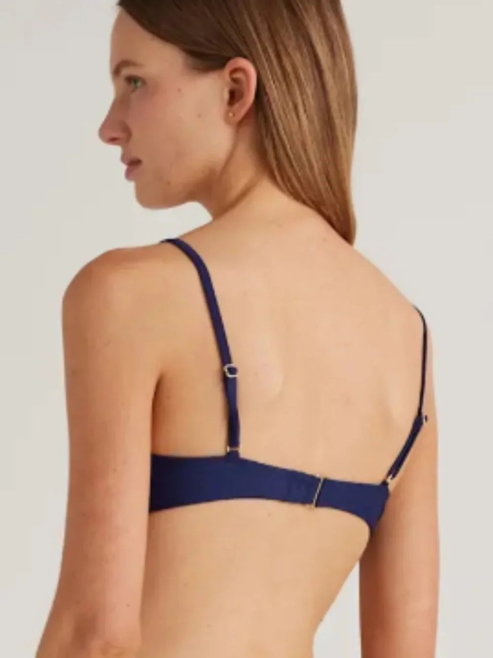 QUINCE Italian Bikini Set V-Neck Top/High Leg Hipster Bottom Navy Blue XS NWT